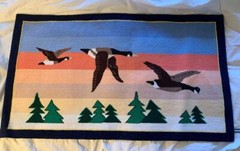 Antique Grenfell Rug 3 Canada Geese in Flight Midnight Sun Large 30″ Hand Made