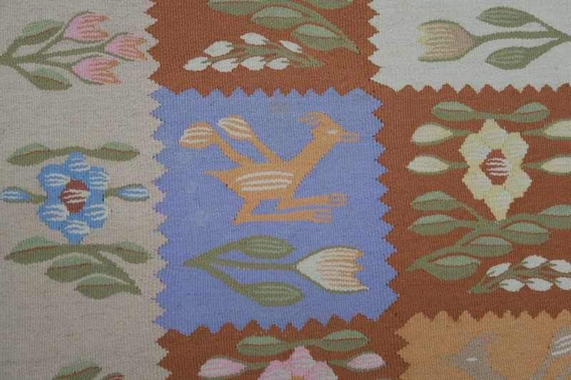 Vintage 1970s Romanian Handmade Woven Deer Garden Panel Wool Runner Rug 2'8x8'2 gallery