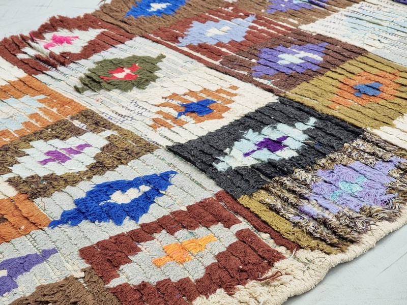 Moroccan Handmade Vintage Rug 2'8x5'1 Berber Geometric Multicolor Cotton Rug gallery