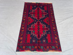3’1×4’11 ft Vintage Afghan Baluchi Hand Knotted Wool Red Navy Star Medallion Rug