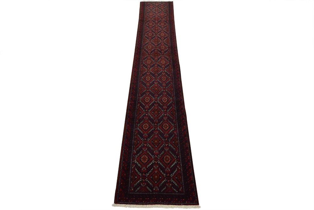 Baloch Runner 2'2'' x 11'6'' Blue Wool Vintage Tribal Hand-Knotted Oriental Rug