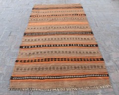 4 x 7’7 Hand woven vintage afghan best maldari wool kilim rug, Unique tribal rug