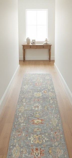 Pakistan Handmade Oushak Oriental Runner Rug Muted Floral Hallway Carpet 3X10 ft gallery