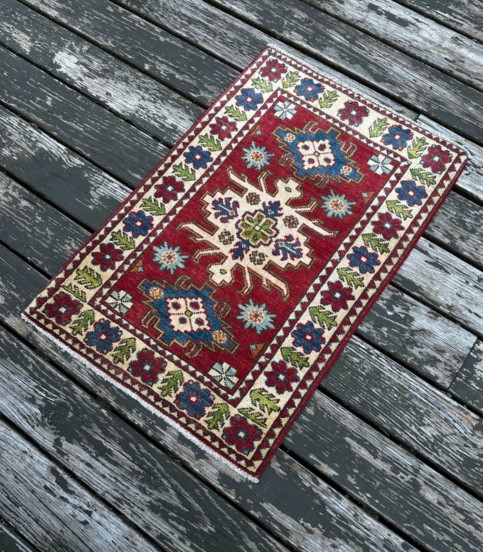 New Handmade Colorful Afghan Kazakh Small Accent Rug, 2'x3' gallery