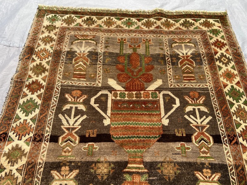 Faded Terracotta Antique Afghan Rug 3x5 ft Hand Knotted Turkmen Pictorial Carpet gallery