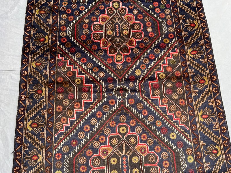 Vintage Afghan Baluchi Rug 3'10x6'9 – Hand-Knotted Wool Tribal Medallion Carpet gallery