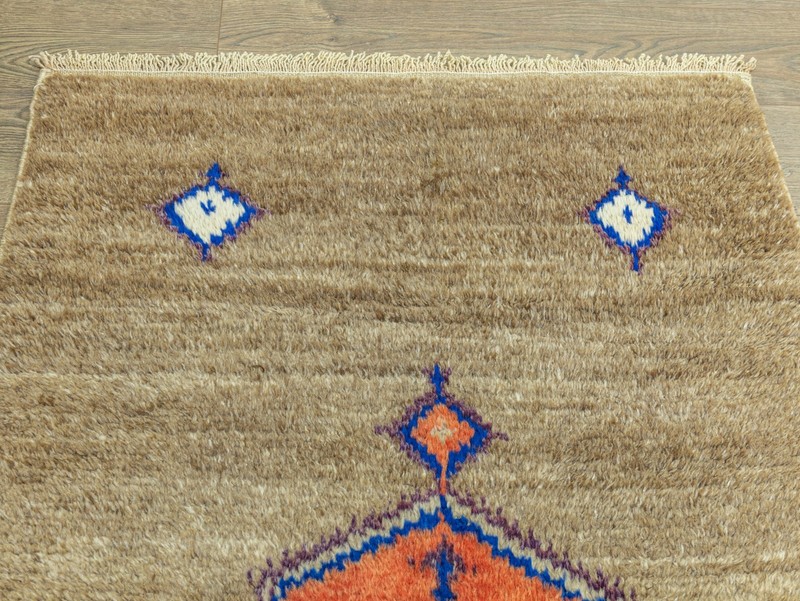 Vintage Anatolian Tulu Rug Handwoven Wool Mohair Shag Taupe Coral 3'4" x 5'9" ft gallery