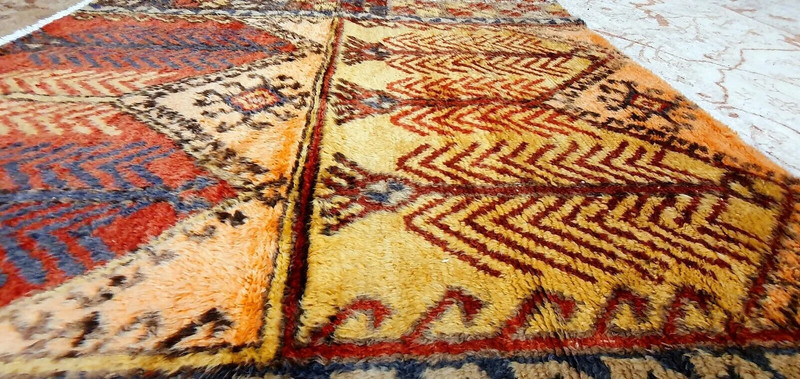 Primitive Antique Cr1900-1939s Multi-Colored Wool Pile Tribal Area Rug 5x5ft gallery