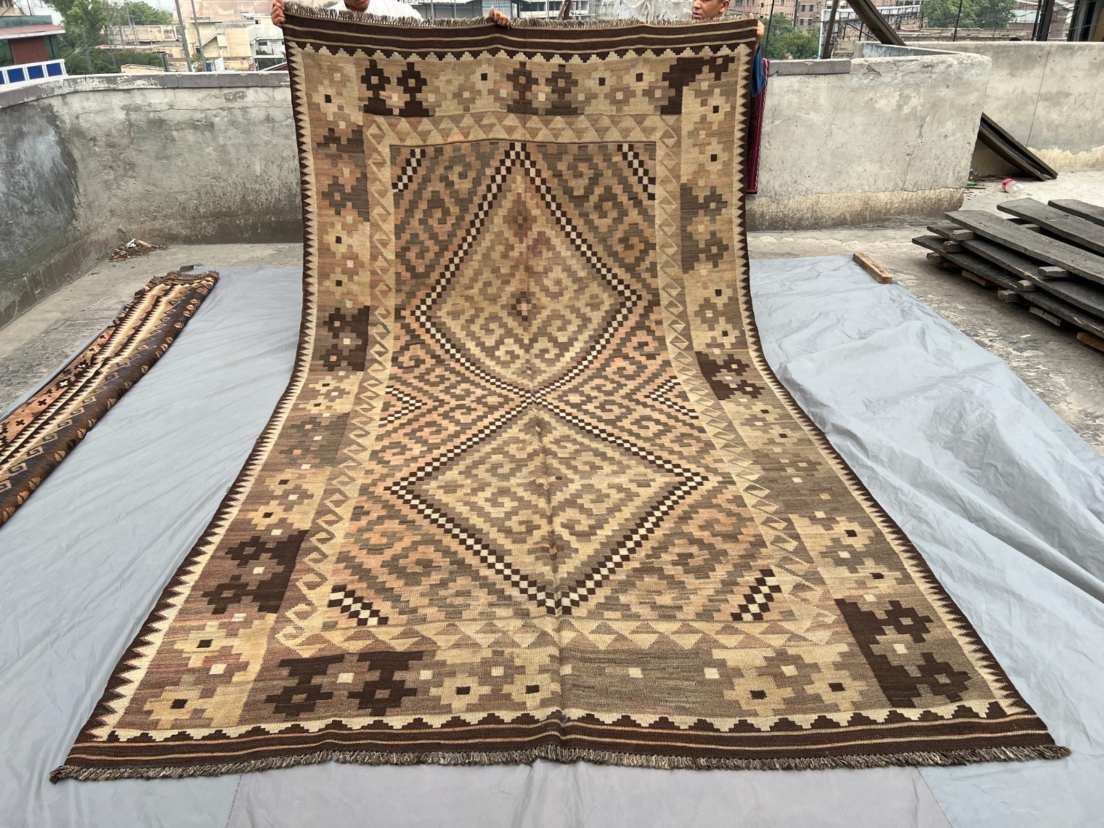 Antique Afghan Maimana Kilim Rug Handwoven Wool Terracotta Faded Palace Size Rug gallery