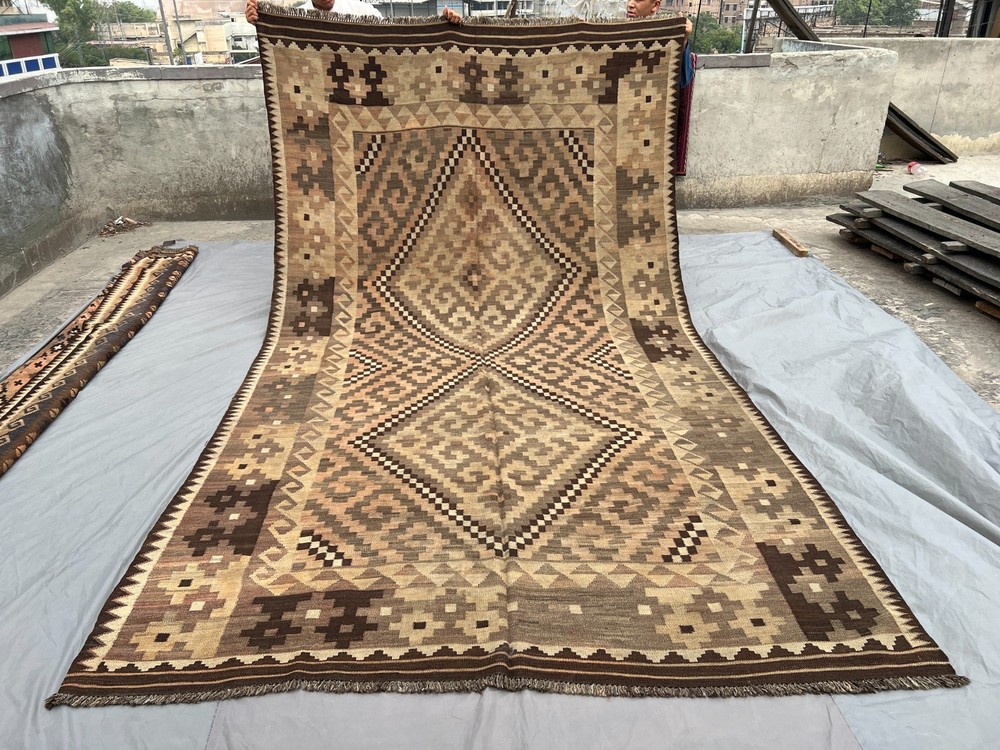 Antique Afghan Maimana Kilim Rug Handwoven Wool Terracotta Faded Palace Size Rug