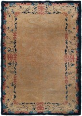 4×7 Rare Antique Art Deco Chinese Handmade Area Rug Abstract Beige Design c.1920