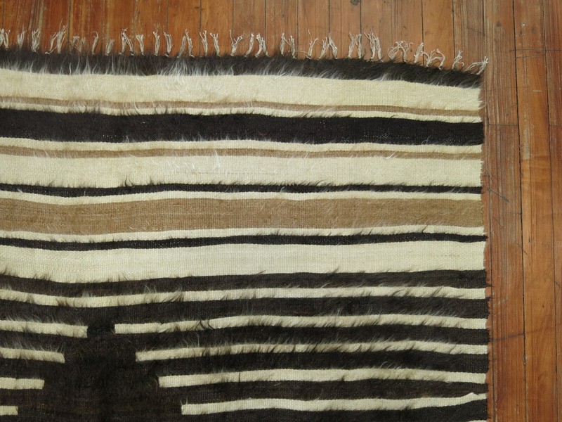 Vintage Striped Turkish Siirt Angora Kilim Blanket Rug Size 4'5''x6'2'' gallery