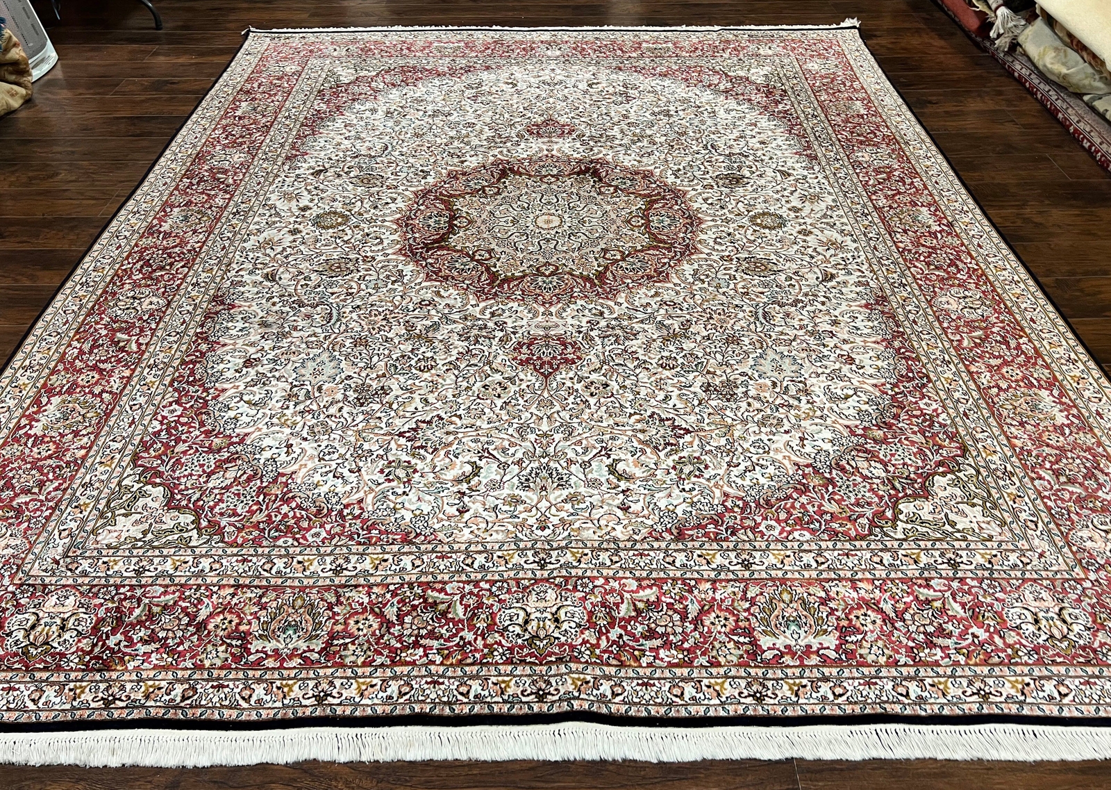 Silk Indian Kashmiri Rug 9x11 ft Large Vintage Indo Handmade Fine Oriental Rug gallery