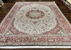 Silk Indian Kashmiri Rug 9×11 ft Large Vintage Indo Handmade Fine Oriental Rug