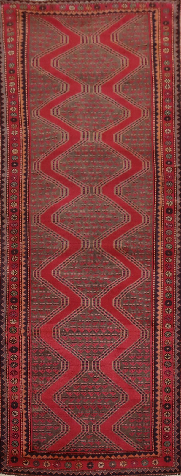 Vintage Red Wool Hand-knotted Traditional Tribal 10 ft Runner Rug 4x10 Carpet gallery