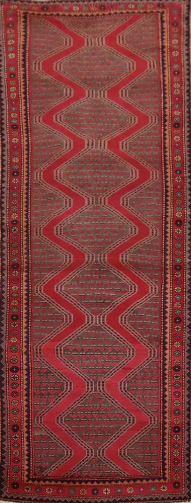 Vintage Red Wool Hand-knotted Traditional Tribal 10 ft Runner Rug 4x10 Carpet