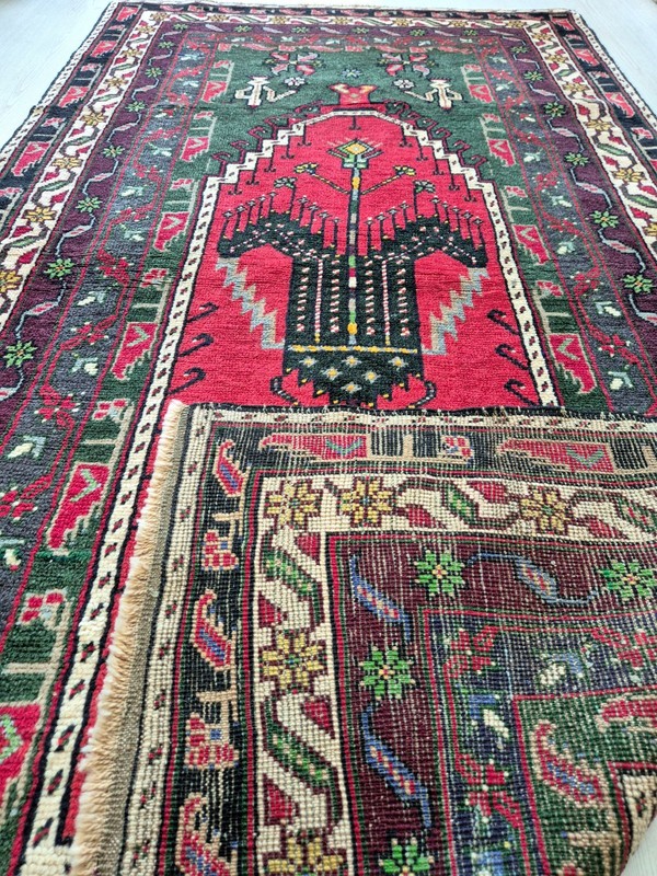Vintage Turkish Konya Hand-Knotted Rug 41"x74" Anatolian Wool Rug 1960s gallery