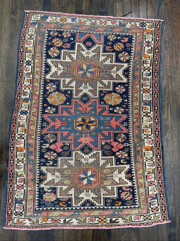 Authentic Antique Caucasian Shirvan Rug C.1910 3’2x4’7 Bold Geometric Design gallery