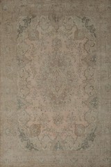Distressed Muted Pink Large Rug 9×13 Vintage Hand-made Wool Living Room Carpet