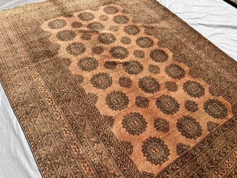 Hand Knotted Antique Terracotta Rug 7x9 ft Beige Afghan Turkmen Geometric Carpet gallery
