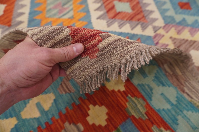 7x10 Blue Gray Reversible Afghan Hand Woven Wool Bohemian Area Rug 6'5"x9'9" gallery