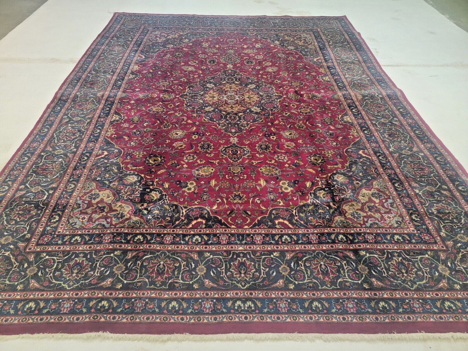Antique Oriental Hand-Knotted Wool Area Rug Red/Blue 9'6" x 12'9" gallery