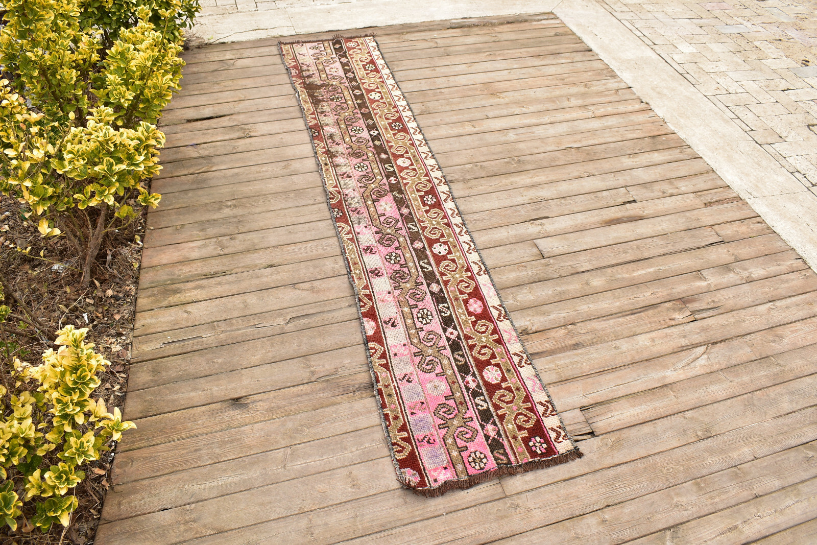 Turkish Rug 1x7 Handwoven Kars Natural Wool Carpet 45x232cm Runner gallery