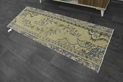Vintage Turkish Runner Rug 2x6ft BEIGE Handmade Anatolian Oushak Hallway Wool