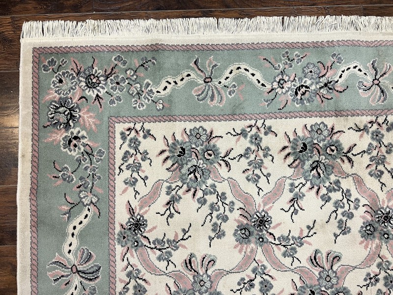 Belgium Power Loomed Rug 8x11, Ivory and Green, Wool Carpet, Floral gallery