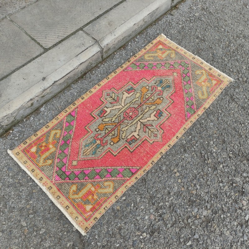 xox borders 2x3 Turkish Vintage Small Rug 49 x 105 cm Bath Mat 1.61 x 3.44 ft gallery