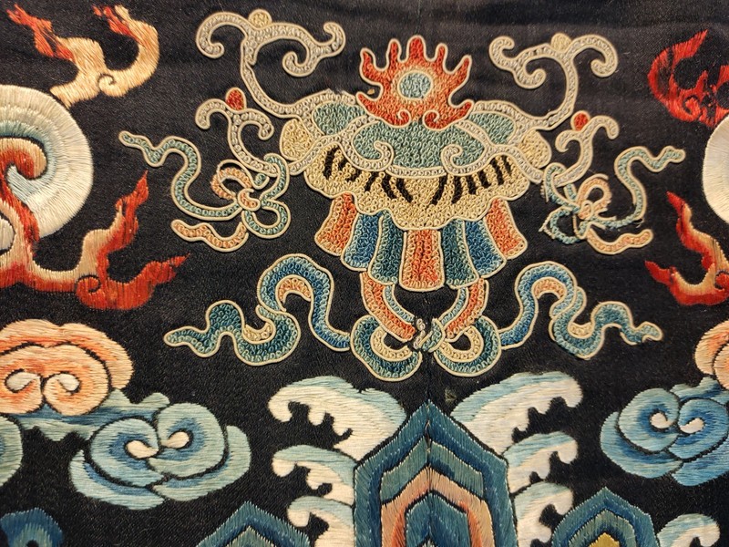2X3 Antique Chinese Textiles Silk & Metallic Thread Area Rug 1870 gallery