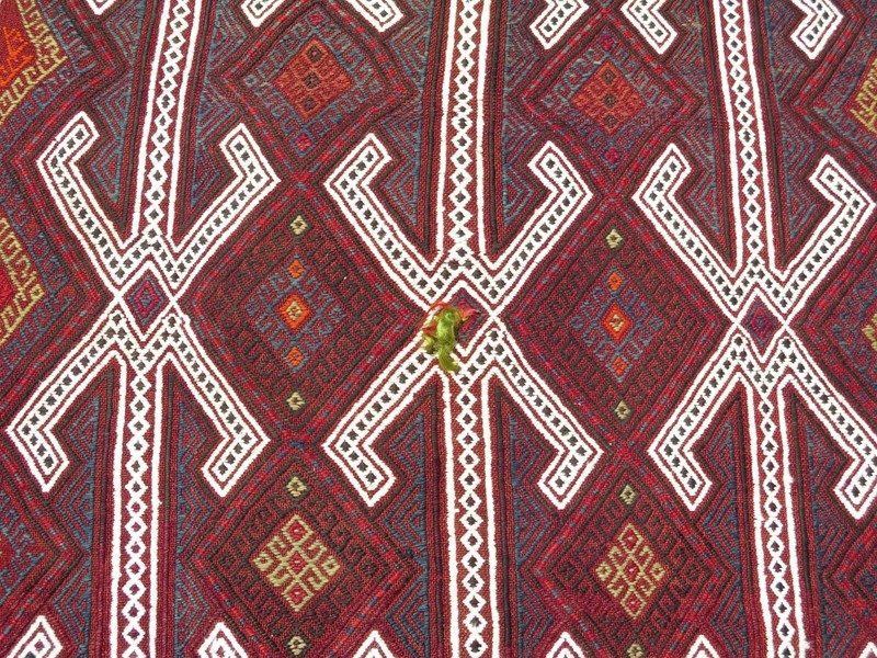 Vintage Turkish Kilim Runner Folk Motifs on Deep Red, Boho Hallway Rug 34"x104" gallery