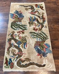 Antique Chinese Peking Rug 3 x 5.6 Dragon Motifs Handmade Wool Asian Oriental