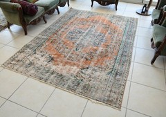 Large Turkish Rug 8.4×5.6 ft Vintage Rug Faded Oushak Rug Living Room Carpet B16