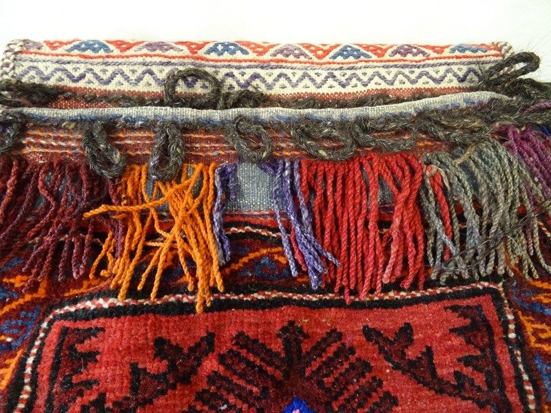 Vintage Hand Knotted Traditional Tribal Afghan Wool Rug Saddle Bags 138''x16'' gallery