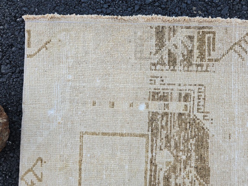 2.46 x 3.77 Ft Vintage Beige Brown Door Mat, Turkish Oushak Wool Area Rug gallery