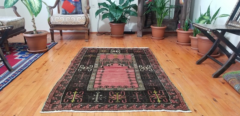 Vintage 1940-1950s Turkish Tribal Rug 3'6" x 5'4" gallery