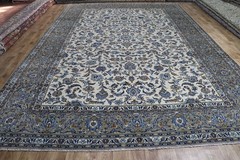 Exceptional Handmade Oriental Rug Large Ivory All-Over Floral Wool Carpet