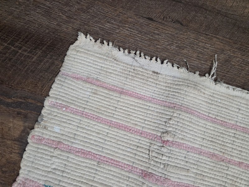 Vintage Cream American Rag Rug Pink & Green Stripes ~3x2 ft gallery