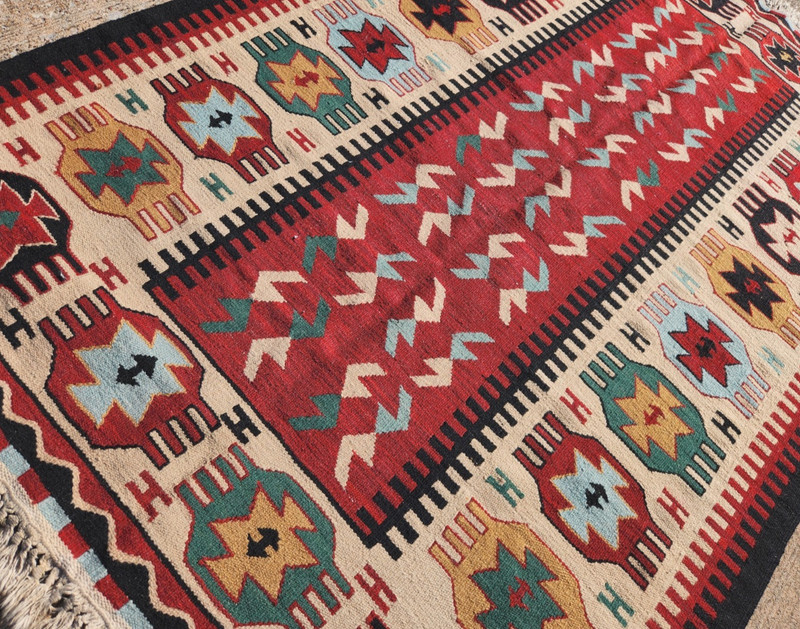 46"x71"CAUCASIAN KAZAK TRIBAL KELIM RUG REVERSIBLE HAND-KNOTTED VINTAGE WOOL gallery