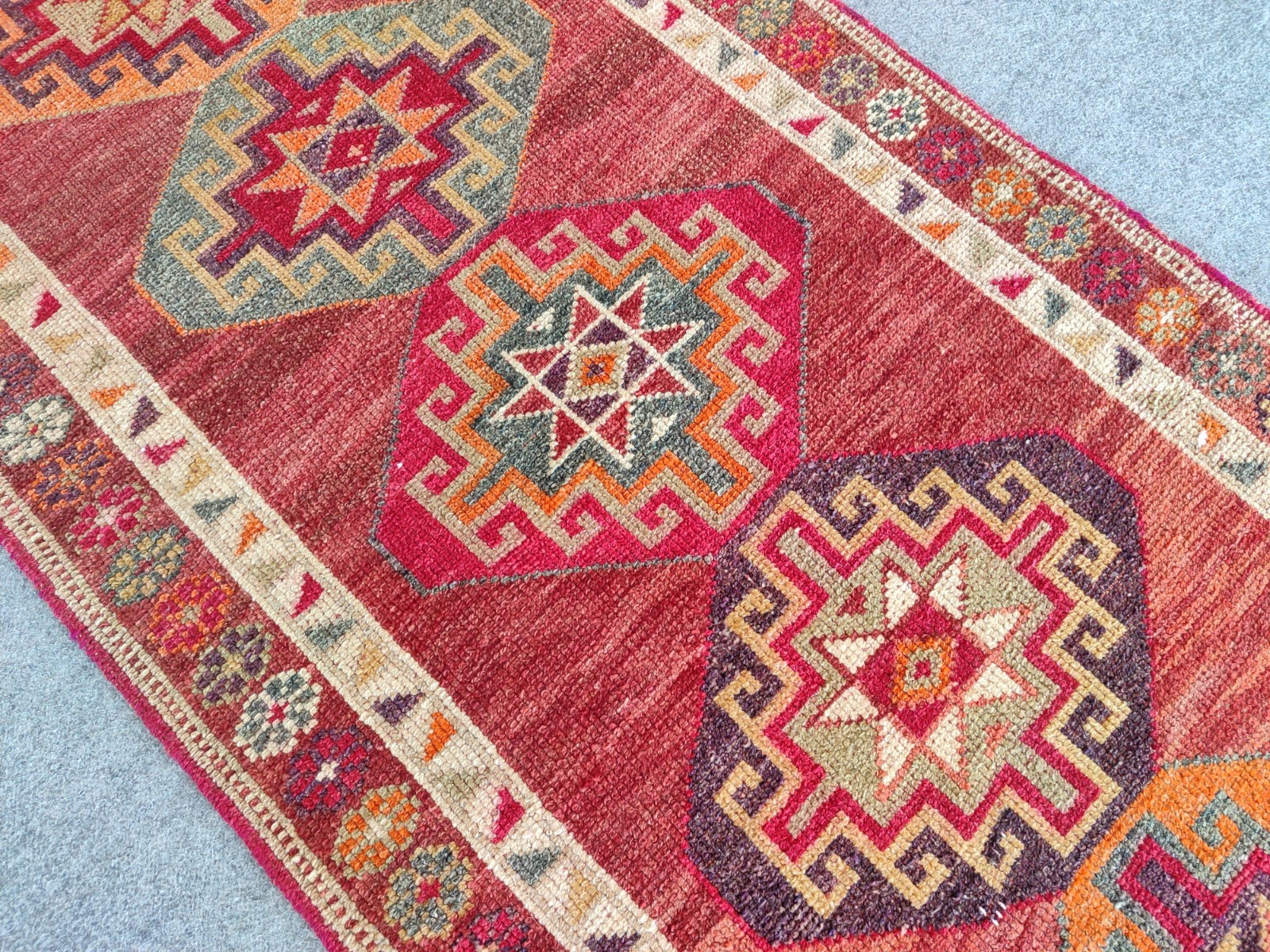 Rare Antique rug 3x12, Red Turkish runner 3x12 vintage, Heriz rug, Herki rug gallery
