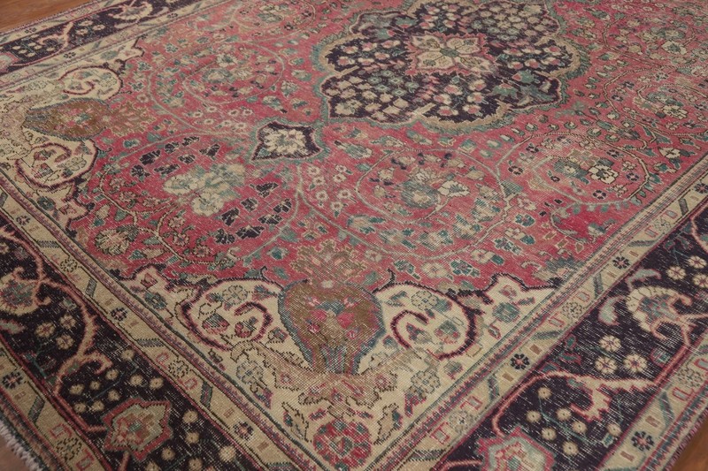 Floral Pink Distressed Traditional Vintage Area Rug Wool Handmade Rug 8x11 ft gallery