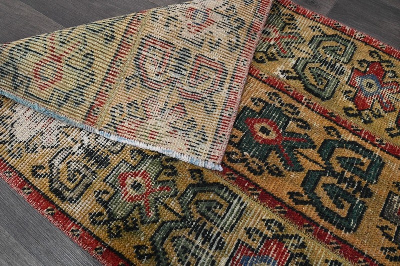 Vintage Turkish Runner Rug 2x10ft Wool Anatolian Handmade Hallway Oushak ORANGE gallery