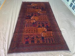 Brown Navy Pictorial Rug 3’10×6’7 Vintage Animal Tribal Boho Wool Area Rug