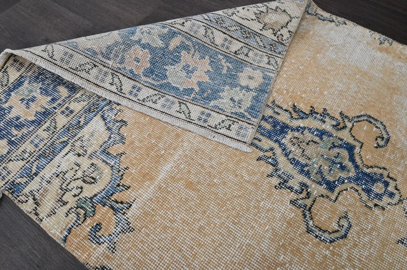 Vintage Turkish Runner Rug 2x6ft BEIGE Handmade Anatolian Oushak Hallway Wool gallery