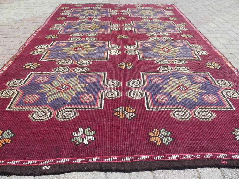 Turkish Mut Nomad Area Rugs Handmade Wool Kilim 74"X118" Boho Rug Kelim Carpet gallery