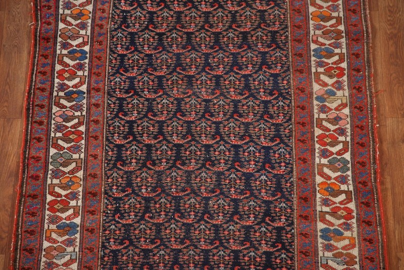 Pre-1900 Vegetable Dye Navy Blue Wool 16 ft Runner Hand-made Antique Rug 4x16 gallery