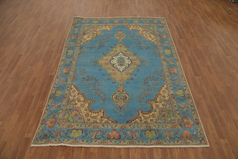 Handmade Vintage Over-Dyed Blue Traditional Living Room Area Rug 6x9 Wool Carpet gallery