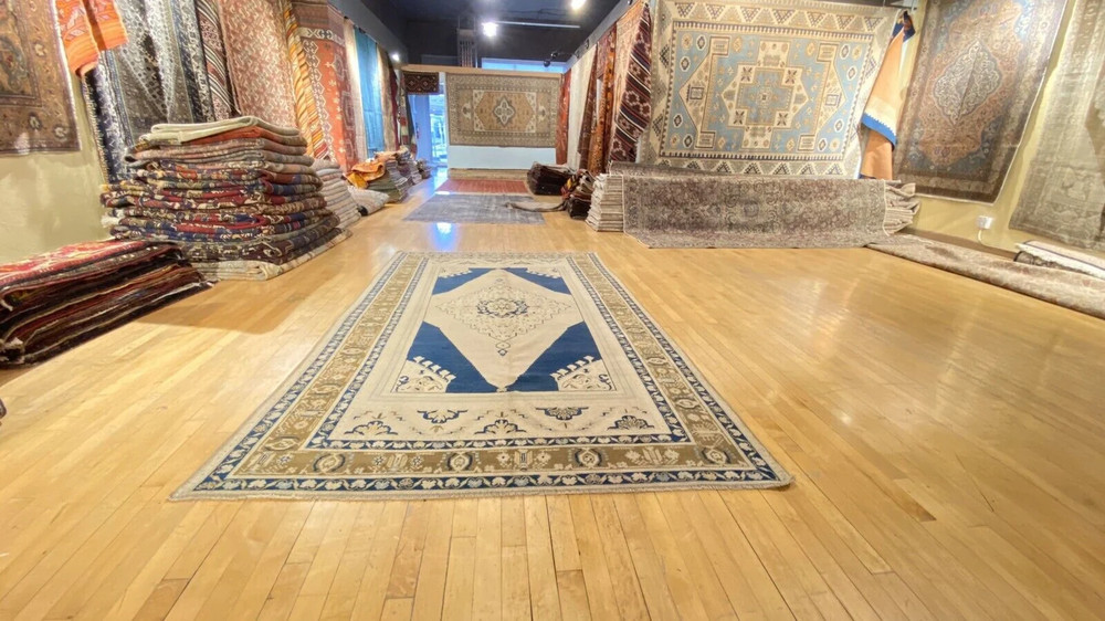 Bohemian Antique Ca1900-1939's Muted Colors, Wool Pile Oushak Area Rug 5’4"×9'