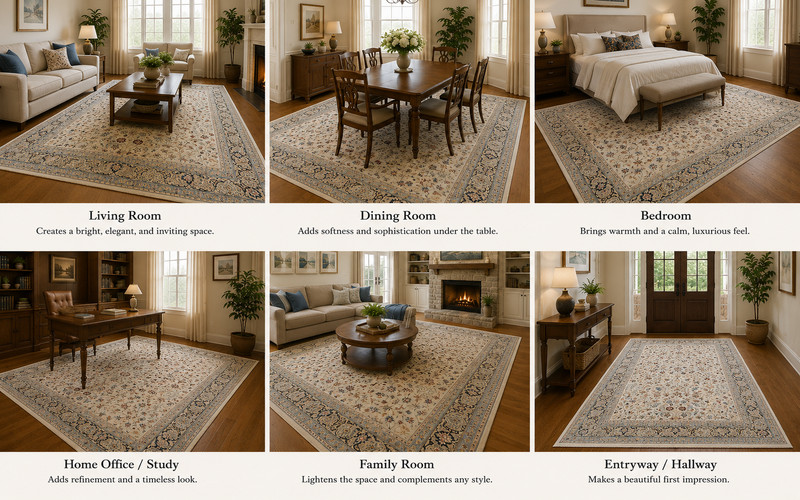 NATURAL WOOL Old Oriental Rugs,Hand Woven,knotted size Approximately 6'8" x 9'5" gallery